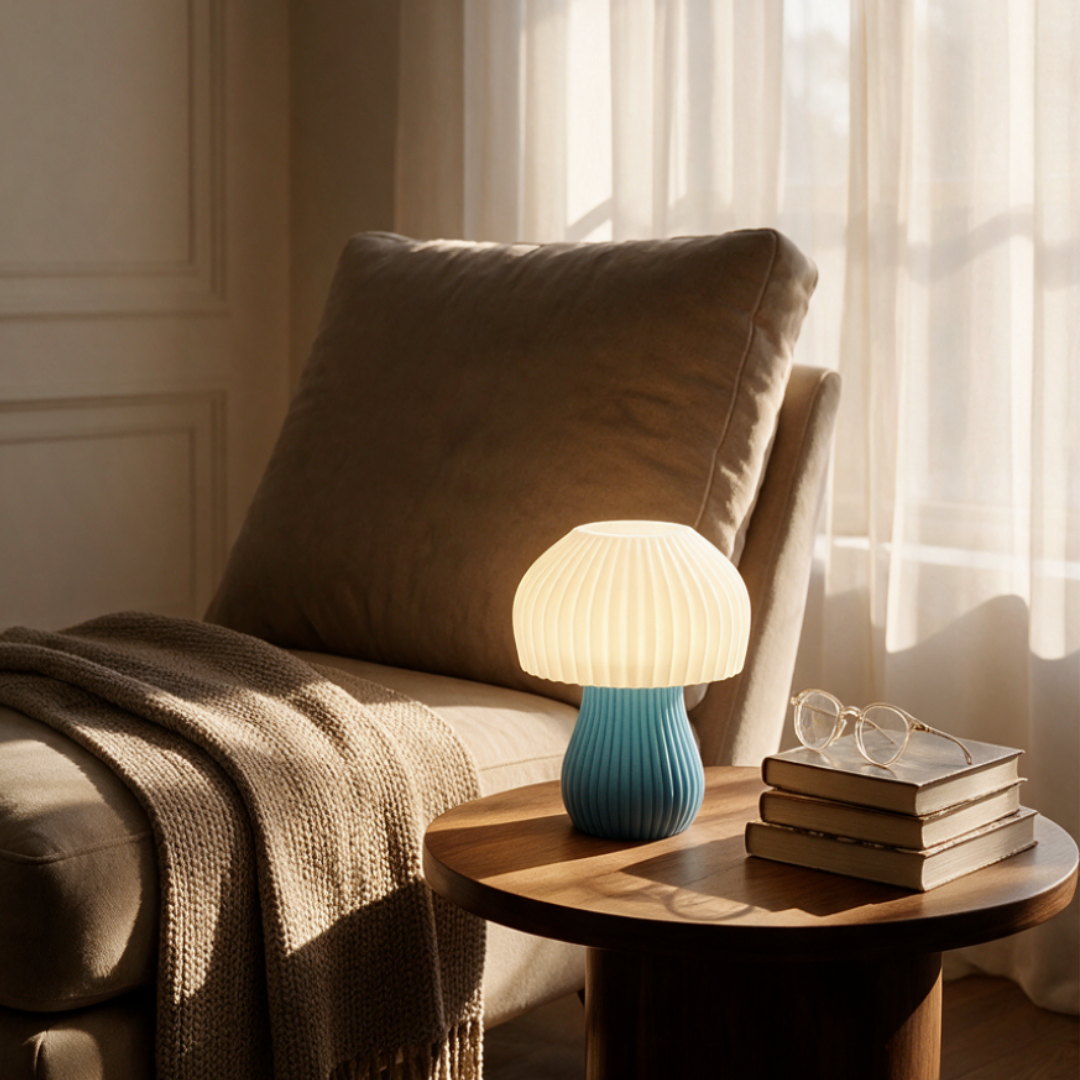 The Mushy mushroom table lamp in Aqua Blue