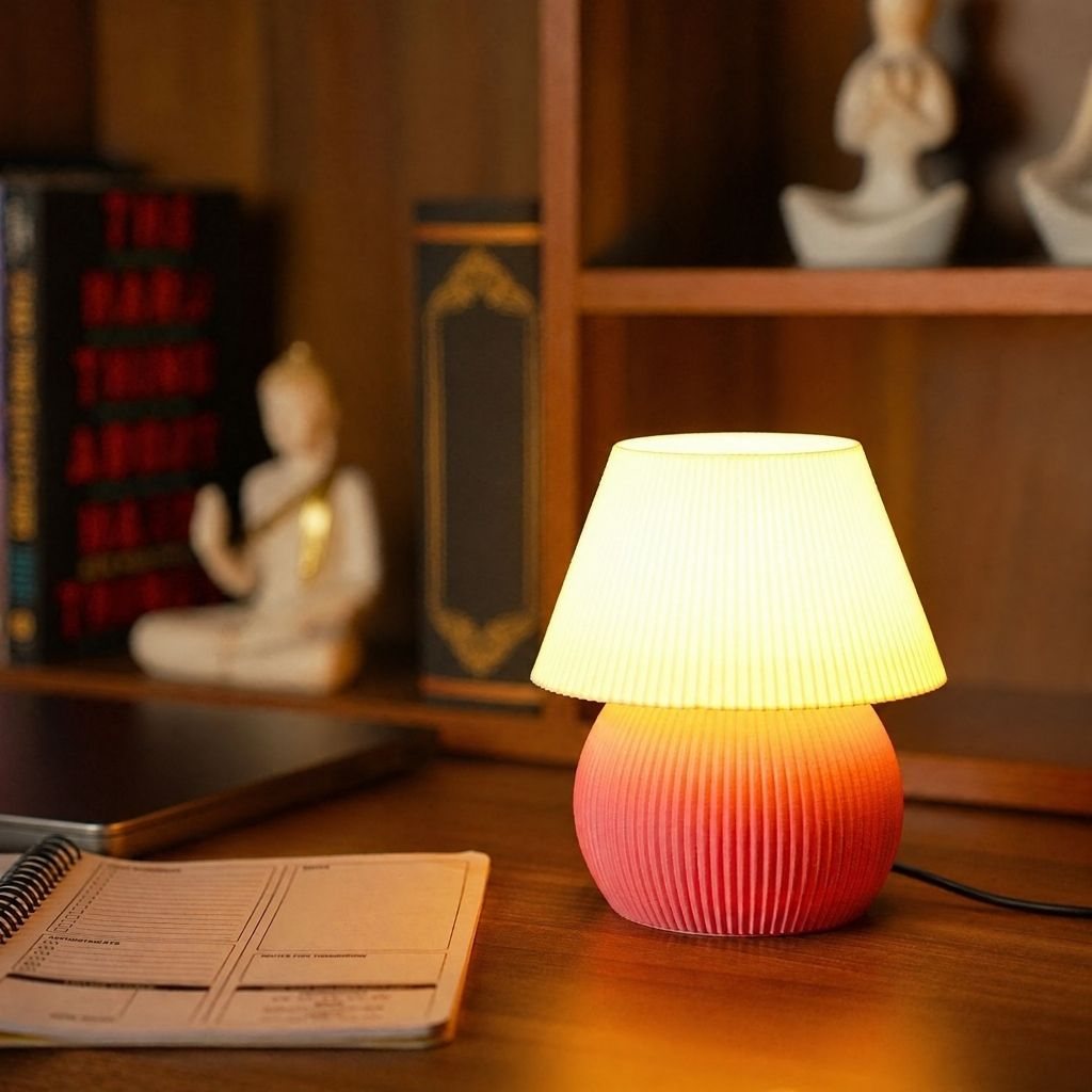 The lamp lit at night